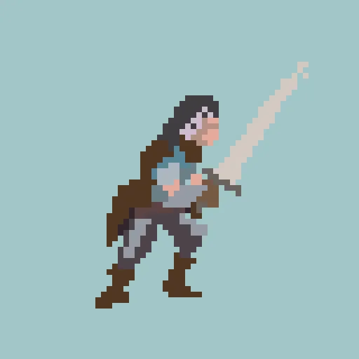 an image of a pixel character with a hood and sword